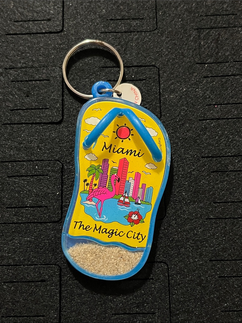 miami Yellow Blue Pink Flip-Flop Sand Keychain